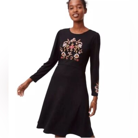 LOFT Dresses & Skirts - Loft Floral Embroidered Black Dress Size 0